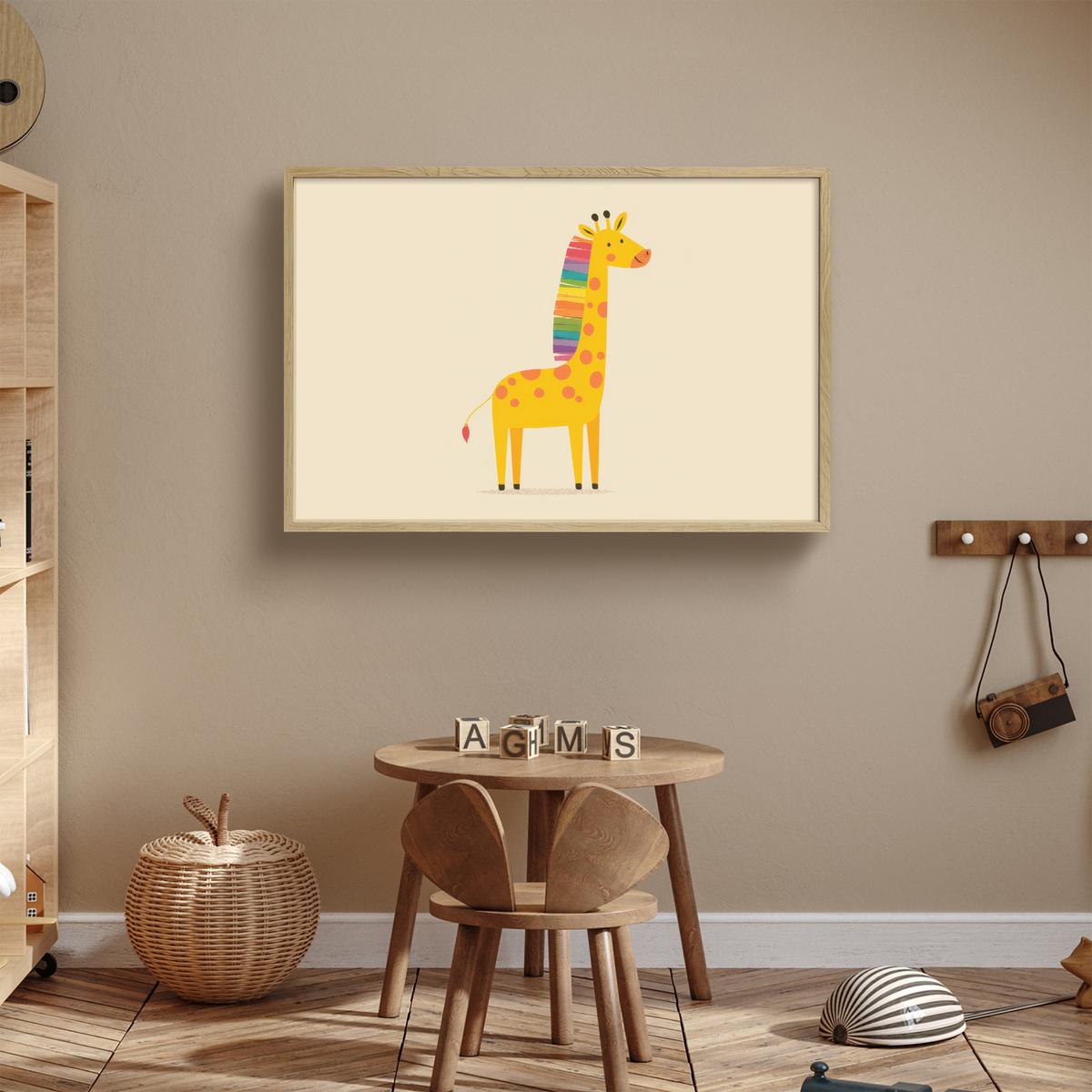 WANDLEUCHTE MIT AKKU Giraffe - Regenbogenmähne - Beige 90x60 cm - Beige, Holzwerkstoff (90/60/8cm) - OnlyWow