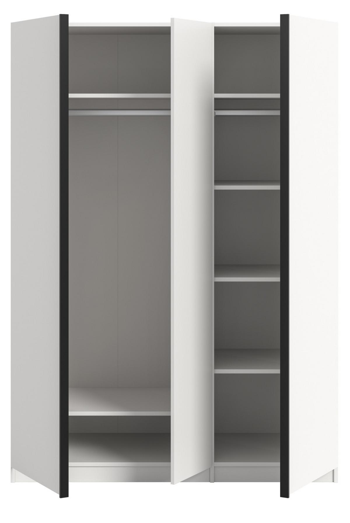 KLEIDERSCHRANK weiß 3-türig 130 x 183 cm, Drehtürenschrank inklusive Einlegeböden - Schwarz/Weiß, Holzwerkstoff/Kunststoff (130/183/53cm) - Inn.Furn