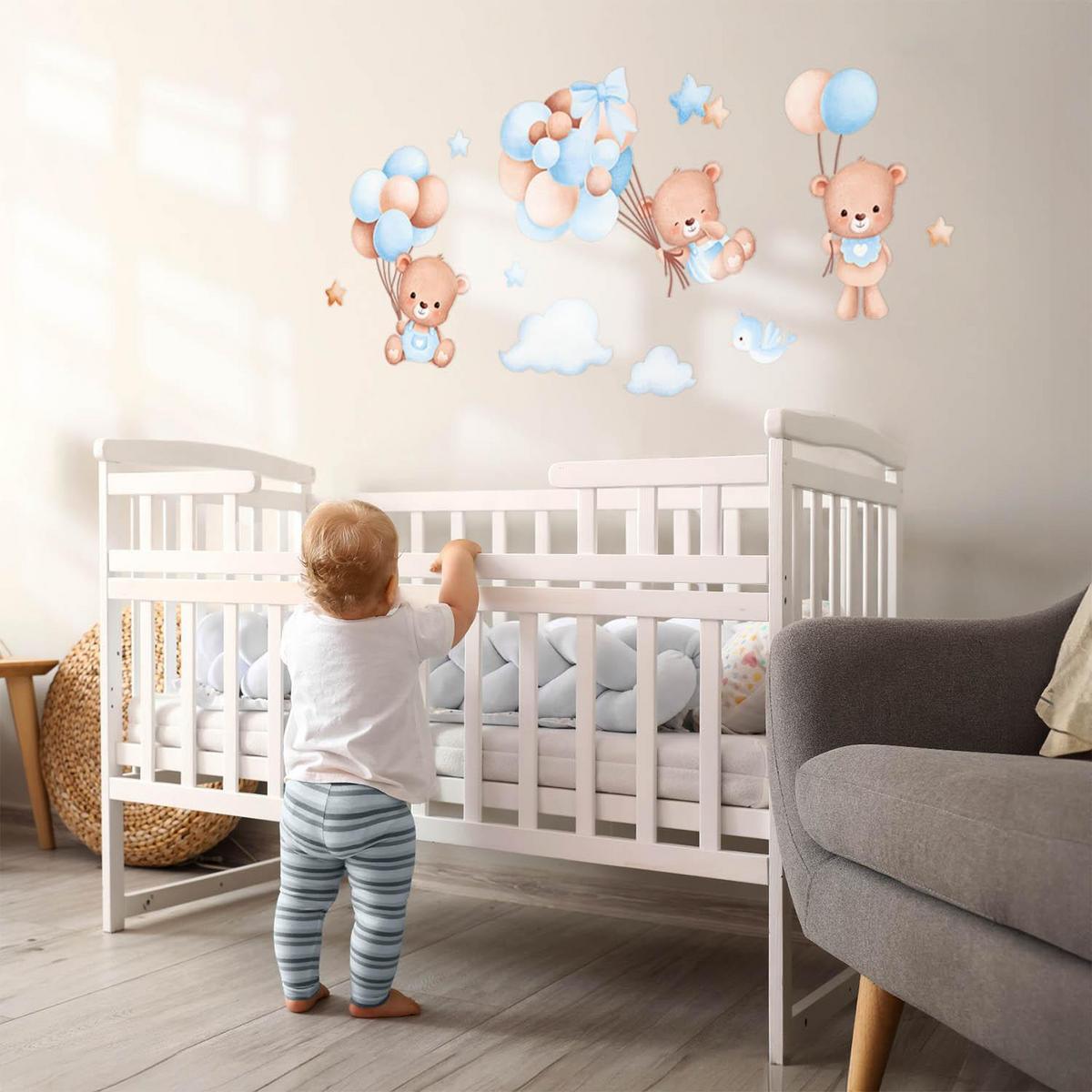 WANDAUFKLEBER 60x104cm - Teddybären mit Luftballons - Multicolor, Kunststoff (60/104/0.1cm) - Wallfluent