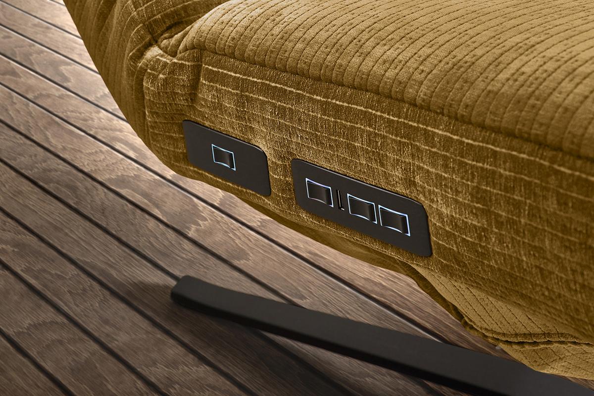 RELAXLIEGE ALINA Gelb Cord Relaxfunktion, Drehbar (360°) - Gelb/Schwarz, Textil/Metall (82/115/156cm) - KAWOLA