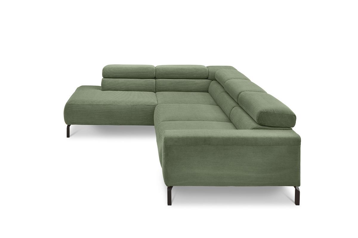 ECKSOFA DELIA Grün Cord - Schwarz/Olivgrün, Textil/Metall (276/219cm) - KAWOLA
