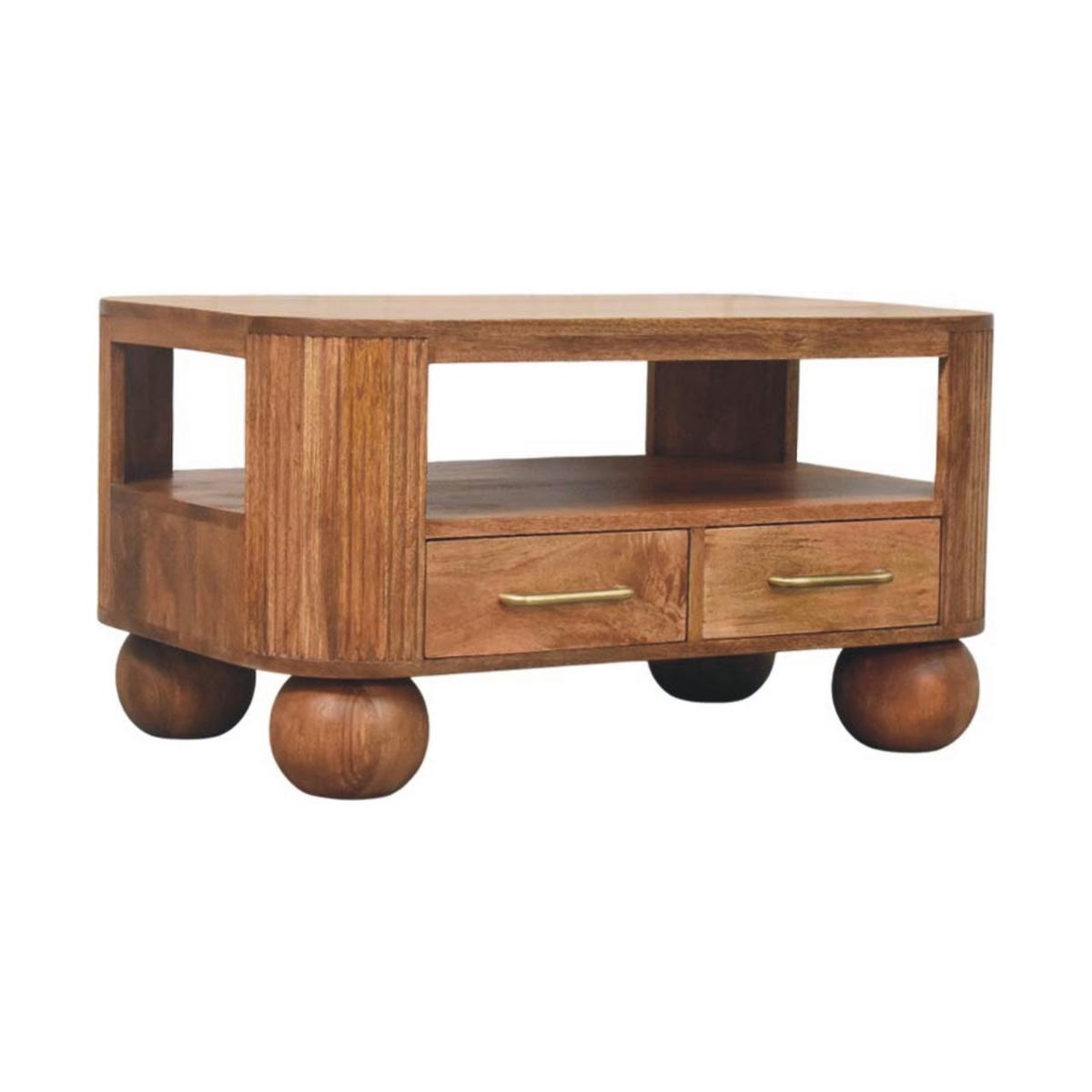 COUCHTISCH Briarwood Geriffelt, 2 Schubladen und Offenes Regal, Hellbraun - Beige/Messingfarben, Holz/Metall (55/85/46cm) - Artisan Furniture