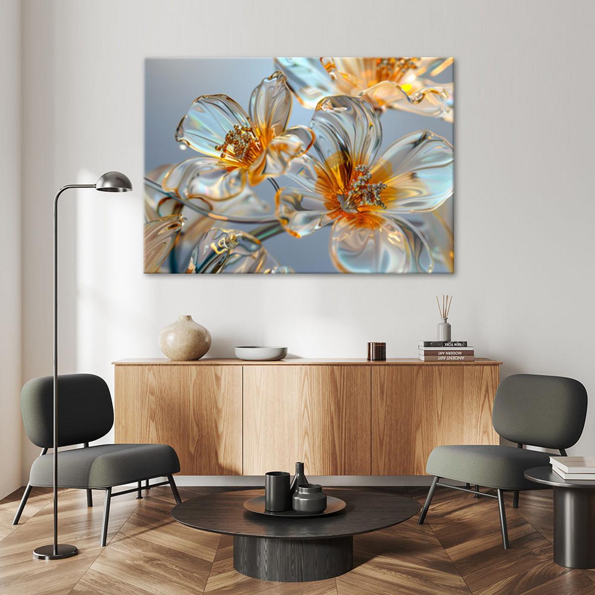 LEINWANDBILD Diamant-Glasblumen - Komposition 90x60cm - Weiß, Textil (90/60cm) - Feeby