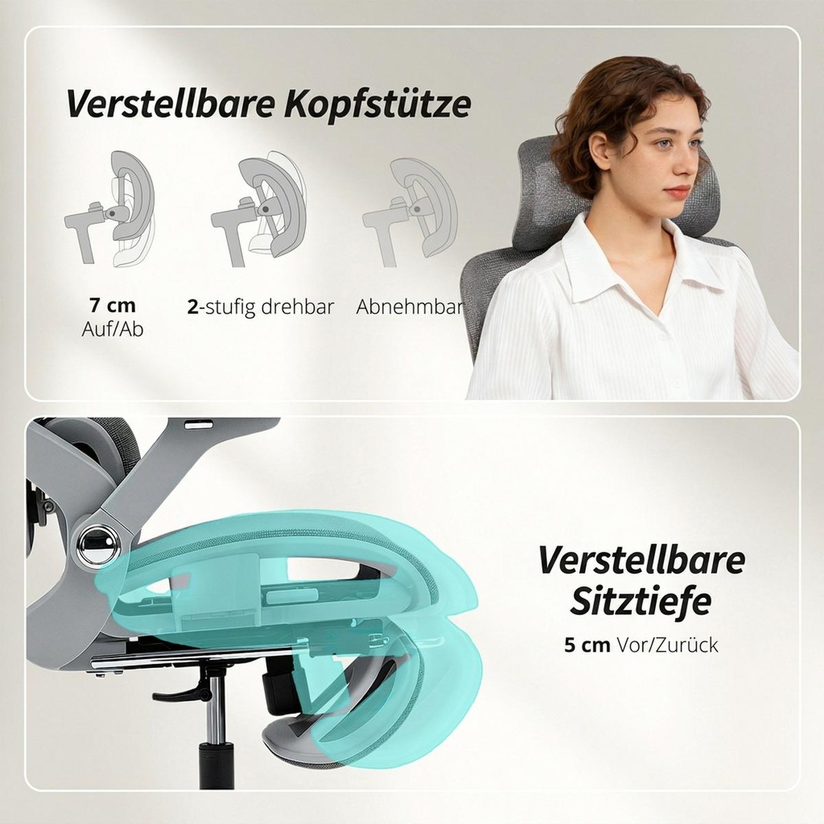 BÜROSTUHL Mesh 100 Polyester Grau - Silberfarben/Grau, Kunststoff/Textil (67/132/74cm) - HOMCOM