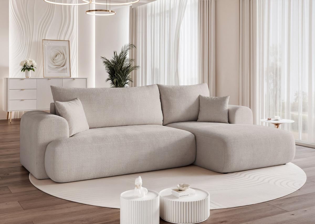 ECKSOFA BLOOM Rechts mit Schlaffunktion und Bettkasten Hellgrau - Hellgrau, Kunststoff/Textil (263/150cm) - Idohome