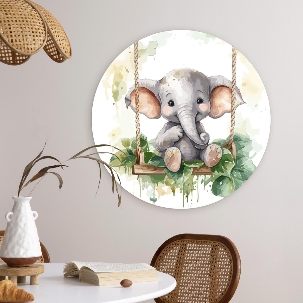 WANDBILD Elefant - Tier - Kinder - Dschungel Wanddeko Schlafzimmer 60x60 cm - Hellgrau, Kunststoff (60/60cm) - MuchoWow