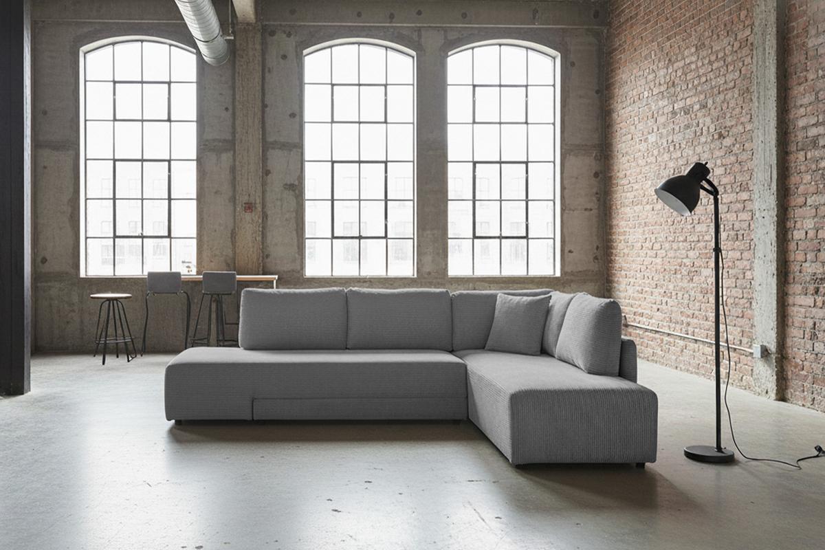 SCHLAFSOFA SADIRA Grau Cord - Schwarz/Grau, Kunststoff/Textil (288/209cm) - KAWOLA