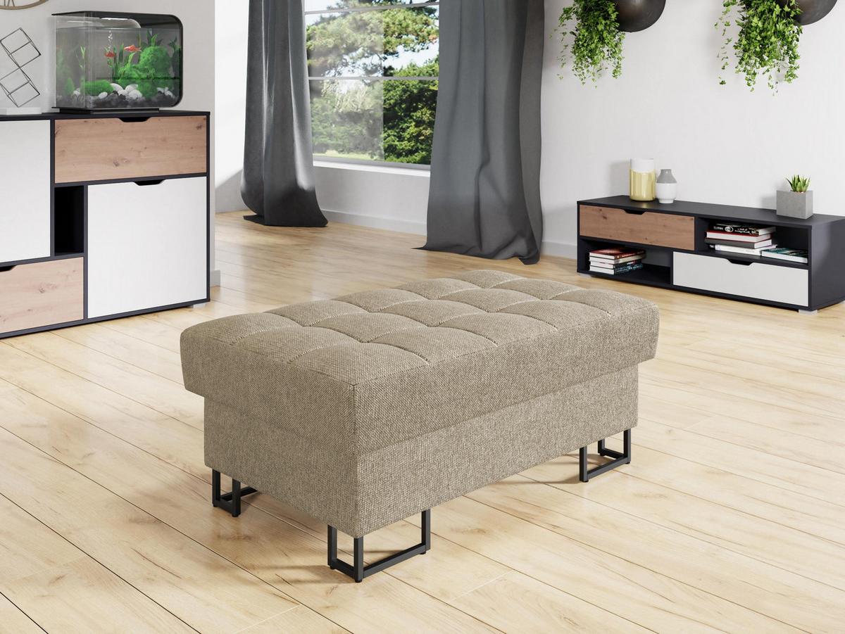 POLSTERHOCKER Laris - Schwarz/Naturfarben, Holz/Textil (106/44/67cm) - MIRJAN24