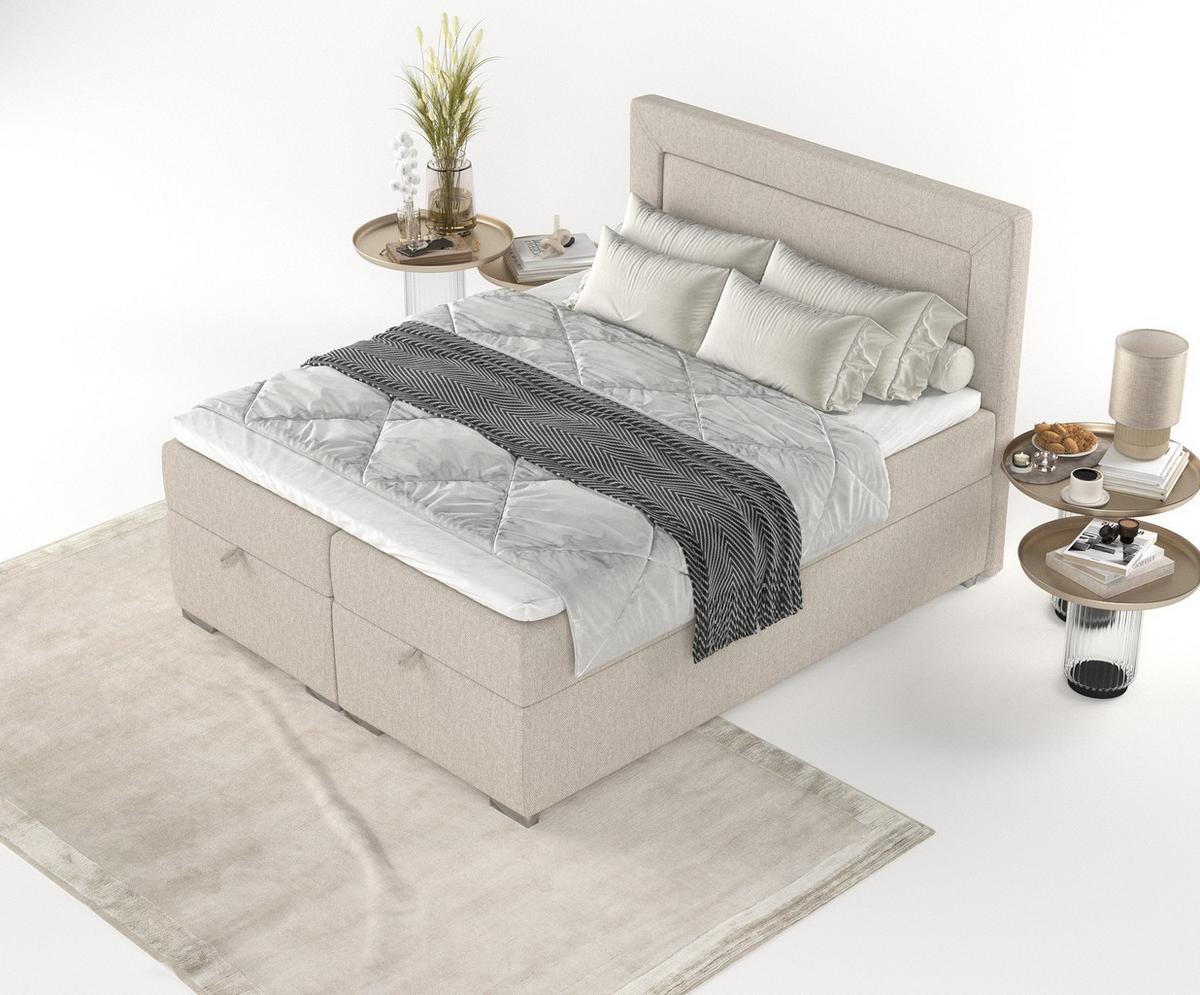 BOXBETT Lontano 140/200 cm Hellbeige im Megan Stoff - Sandfarben/Chromfarben, Holz/Holzwerkstoff (140/200cm) - AltaBeds