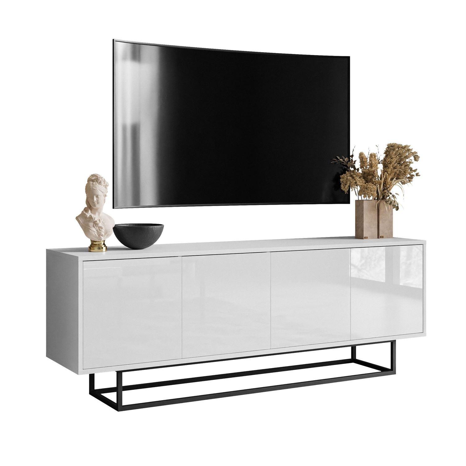 TV-ELEMENT SANAYI auf schwarzem Gestell / Hochglanz Weiß - Schwarz/Weiß, Holzwerkstoff (156/57/38cm) - Lookway