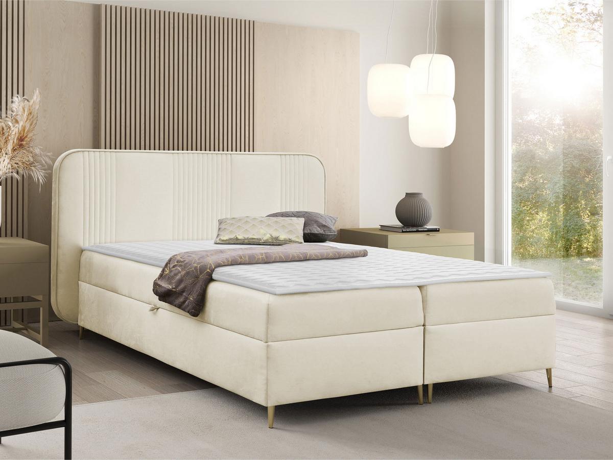 BOXBETT Fandy - H3 - Goldfarben/Creme, Holz/Textil (160/200cm) - MIRJAN24