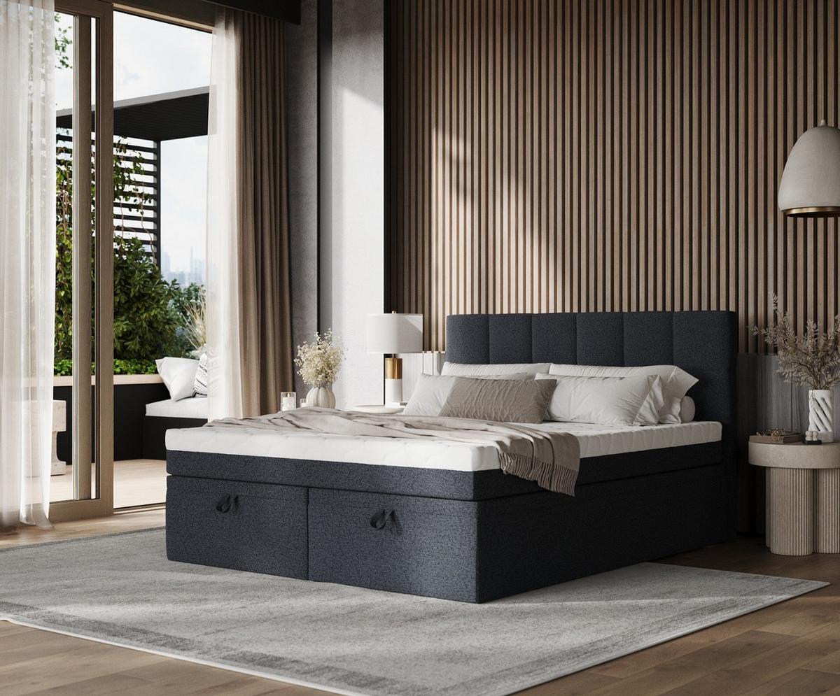 BOXBETT Elano 160/200 cm Anthrazit im Riva Stoff - Anthrazit/Schwarz, Holz/Holzwerkstoff (160/200cm) - AltaBeds
