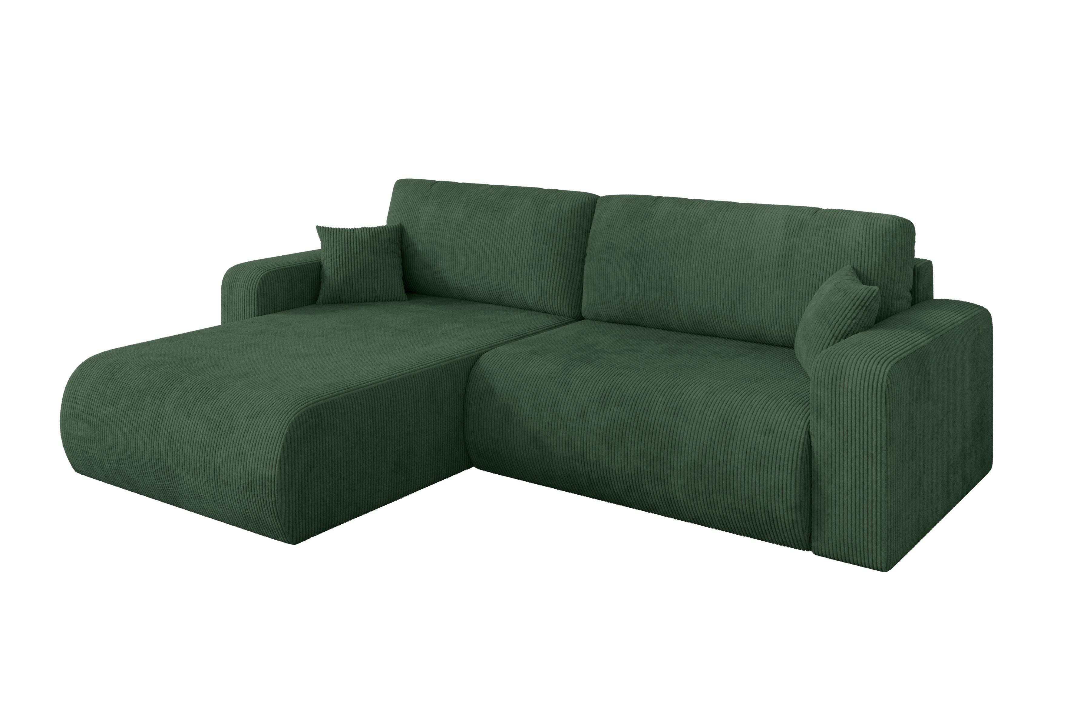 ECKSOFA mit Schlaffunktion Ottomane Links BERY-L 276x193x88 Grün Cord - Dunkelgrün/Schwarz, Holzwerkstoff/Kunststoff (276/193cm) - ALTDECOR