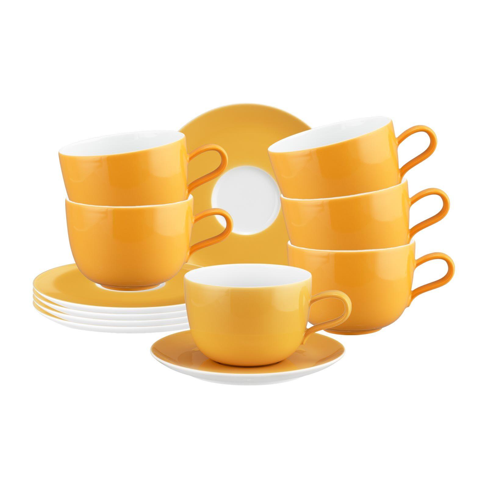 MILCHKAFFEETASSEN MIT UNTERTASSEN Liberty Pure Colors Mango Orange 380 ml 6er Set - Orange, Keramik (0.38L) - Seltmann Weiden