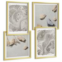 BILDER SET 4er Set - 50x50 cm & 40x60 cm Goldrahmen - Moderne abstrakte Formen - Goldfarben, Kunststoff (50/50cm) - TULUP