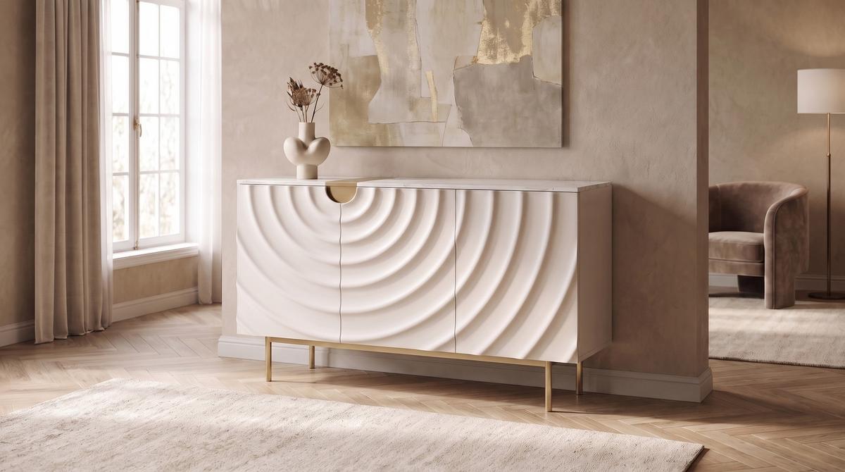 SIDEBOARD FREEDA Weiß Holz - Goldfarben/Weiß, Holz/Metall (140/200cm) - KAWOLA