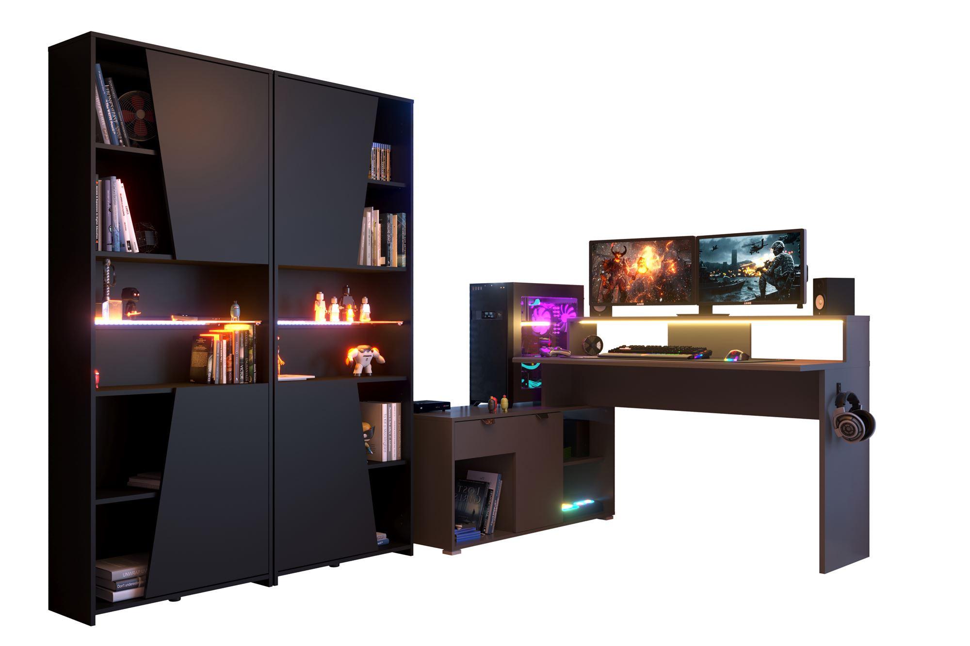 GAMING Schreibtisch Parisot Work 3-tlg. Holznachbildung Grau/Schwarz - Schwarz/Grau, Kunststoff (200/100/95cm) - 58aufmkessel