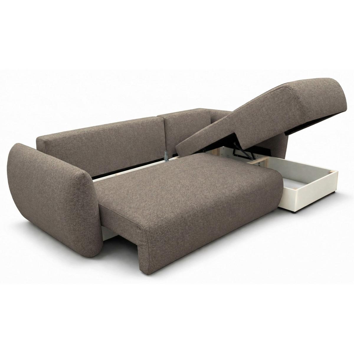 ECKSCHLAFSOFA Zordo HELLBRAUNER CHENILLE RECHTS MIT ZWEI BETTKÄSTEN - Hellbraun/Schwarz, Kunststoff/Textil (170/256cm) - Selsey