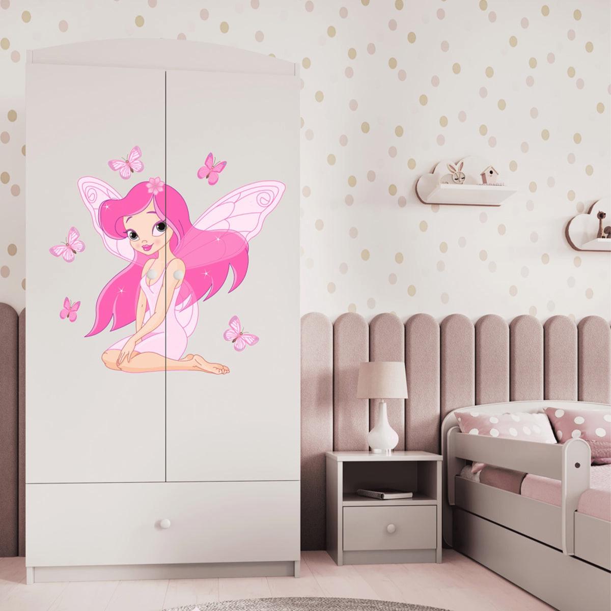 BABYKLEIDERSCHRANK 2 Türen Weiß - Pink/Weiß, Holzwerkstoff (90/187/57cm) - Petits-meubles