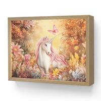 WANDLEUCHTE MIT AKKU Einhorn - Blumen - Schmetterling - Rosa 40x30 cm - Beige, Holzwerkstoff (40/30/8cm) - OnlyWow