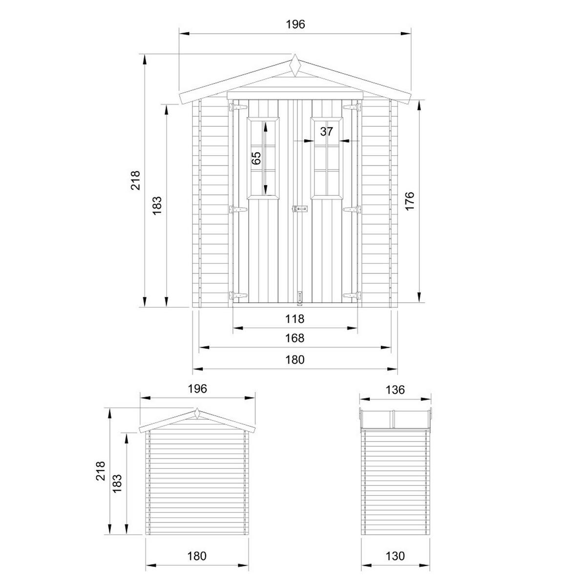 HOLZHAUS GARTENHAUS M367C - B196xL136xH218 cm/ 1.98 m2 - Beige, Holz (180/218/136cm) - Timbela