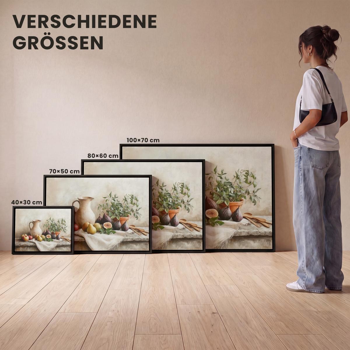LEINWAND Bilder mit Rahmen - Obst - Kräuter - Ländlich - 100x70 - Naturfarben, Textil (100/70cm) - MuchoWow
