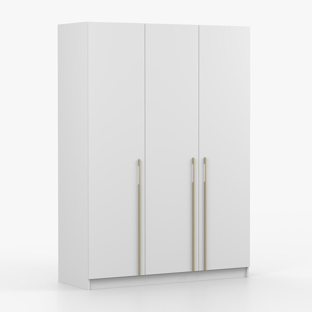 DREHTÜRENSCHRANK ROSA 3D 150/210/55, 3-türig, weiß - Goldfarben/Weiß, Holzwerkstoff (150/210/55cm) - imoebel24