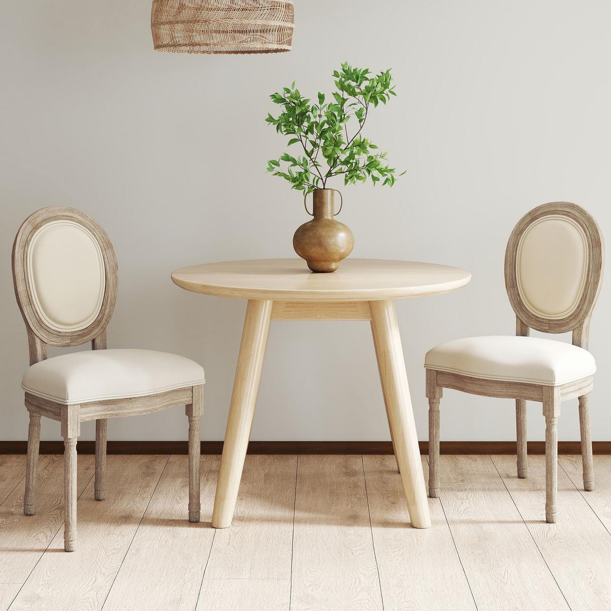 2ER Set Esszimmerstühle Küchenstuhl mit Rattan-Rückenlehne Linen-Touch - Creme, Kunststoff (56/96/49cm) - HOMCOM