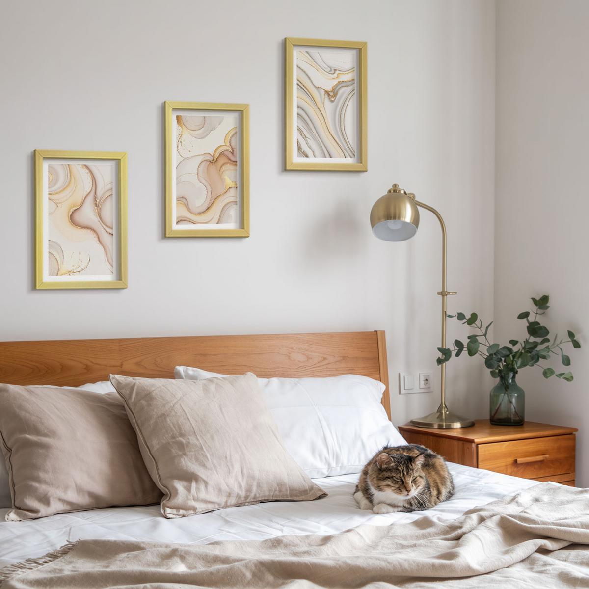 BILDER SET 3er Set - 20x30 cm Goldrahmen - Lineare abstrakte Motive - Goldfarben, Kunststoff (20/30cm) - TULUP