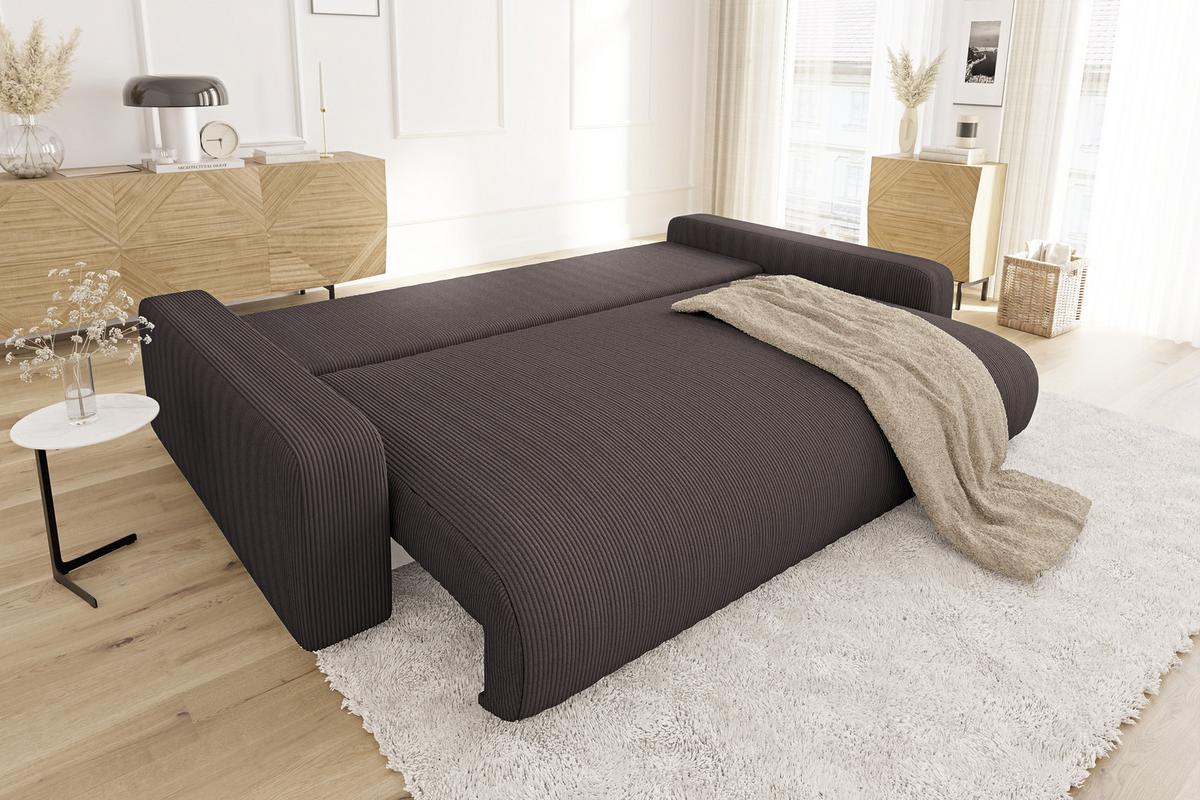 BIGSOFA Emma Dunkelbraun Cord - Dunkelbraun/Schwarz, Holz/Kunststoff (234/78/122cm) - S-Style Möbel