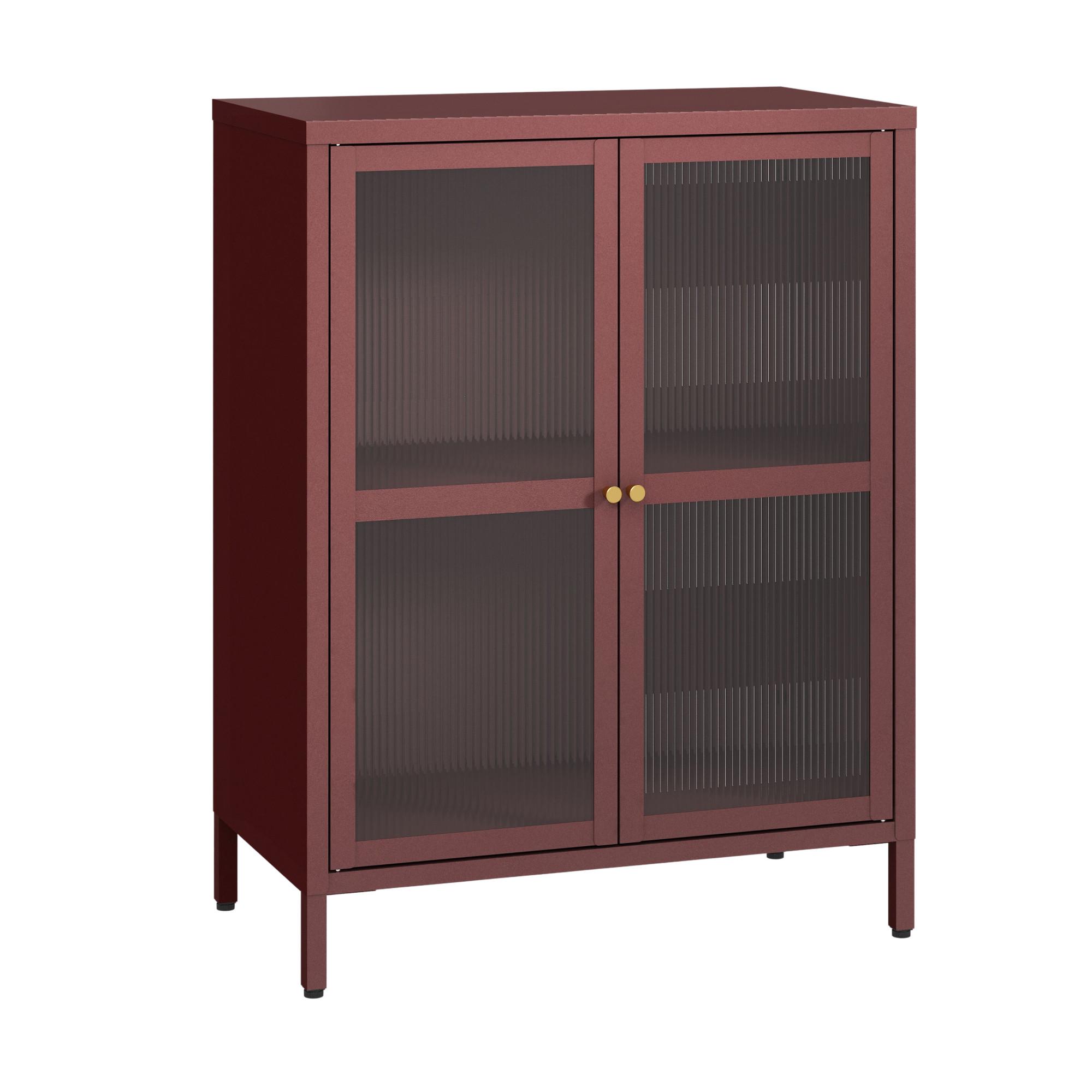 VITRINE Säkylä - Transparent/Bordeaux, Glas/Metall (64/84/35cm) - [en.casa]