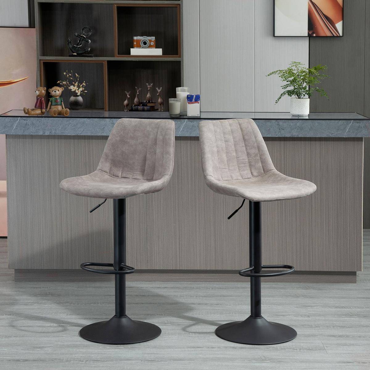 BARHOCKER 2er-Set , Höhenverstellbarer mit Fußstützen - Grau, Textil (43/110/46.5cm) - HOMCOM
