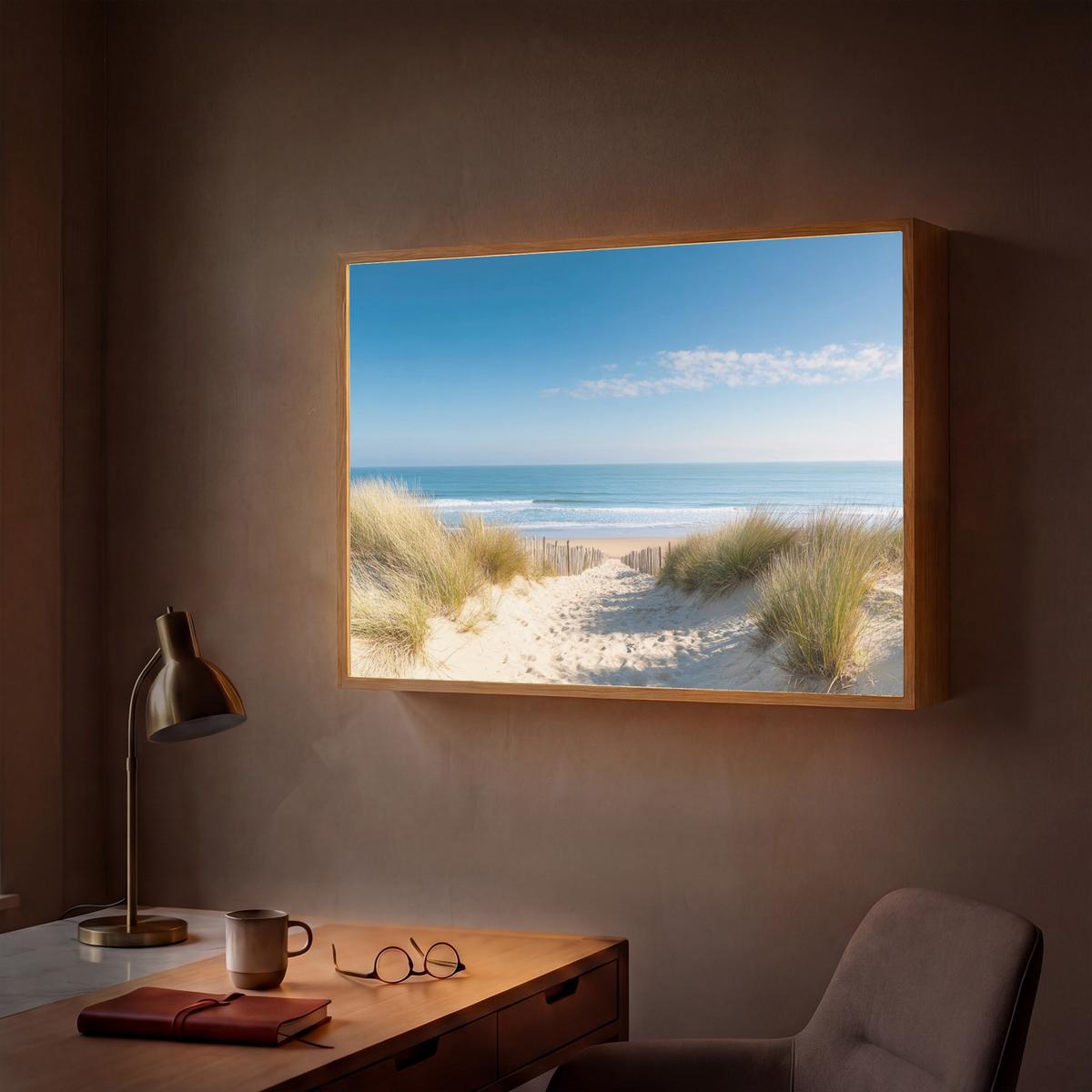 WANDLEUCHTE MIT AKKU Strand - Meer - Düne - Sand - Sommer 100x70 cm - Sandfarben, Holzwerkstoff (100/70/8cm) - OnlyWow