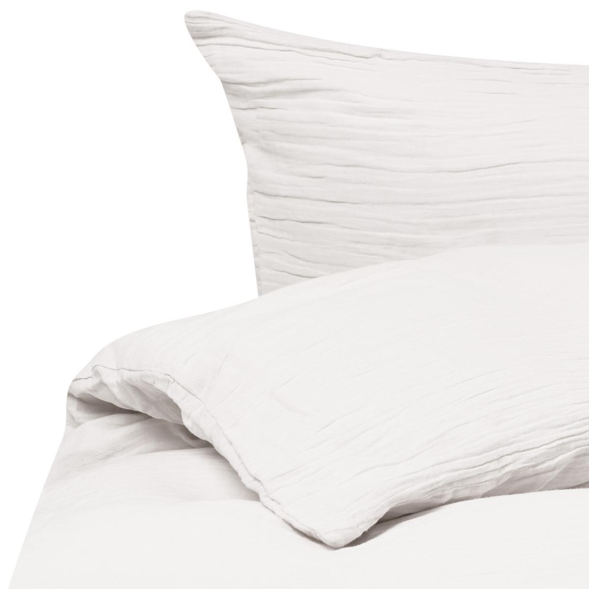 BETTWÄSCHE-SET 200/200 cm Baumwollmusselin Cremeweiß Sumner - Creme, Textil (200/200cm) - Beliani