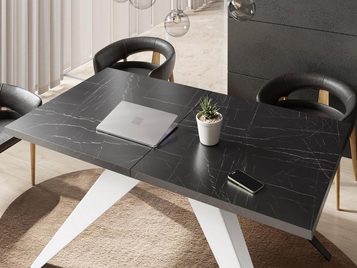 ESSTISCH Vance Weiß rechteckig ausziehbar, Marmor Schwarz 160-260/90/76 cm - Anthrazit/Weiß, Holzwerkstoff/Metall (90/260/76cm) - WFL GROUP