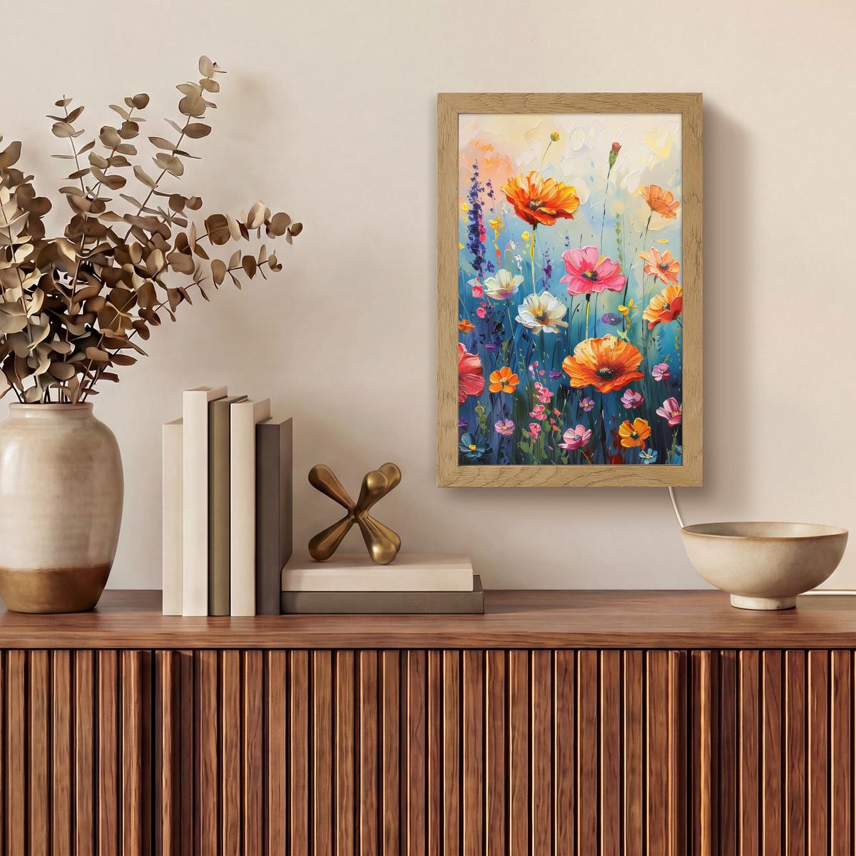 WANDLEUCHTE Blumen - Natur - Aquarell - Kunst 20x30 cm - Multicolor, Holzwerkstoff (20/30/8cm) - OnlyWow