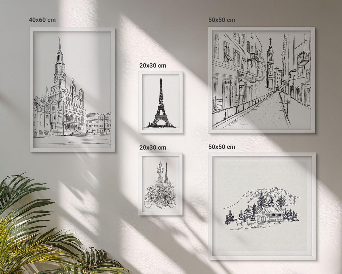 BILDER SET 5er Set - 50x50 cm & 20x30 cm & 40x60 cm Weißer Rahmen - Abstrakte Gemäldekompositionen - Weiß, Kunststoff (40/60cm) - TULUP