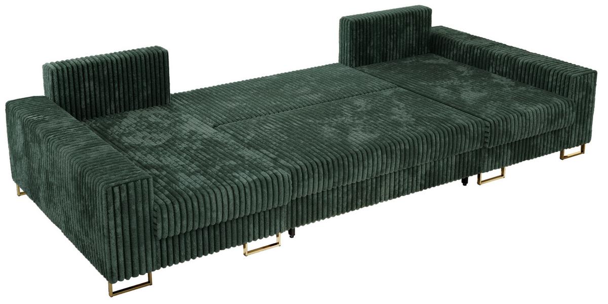 WOHNLANDSCHAFT DORIAN U Cord Grün - Goldfarben/Grün, Textil/Metall (312/85/138cm) - MKS