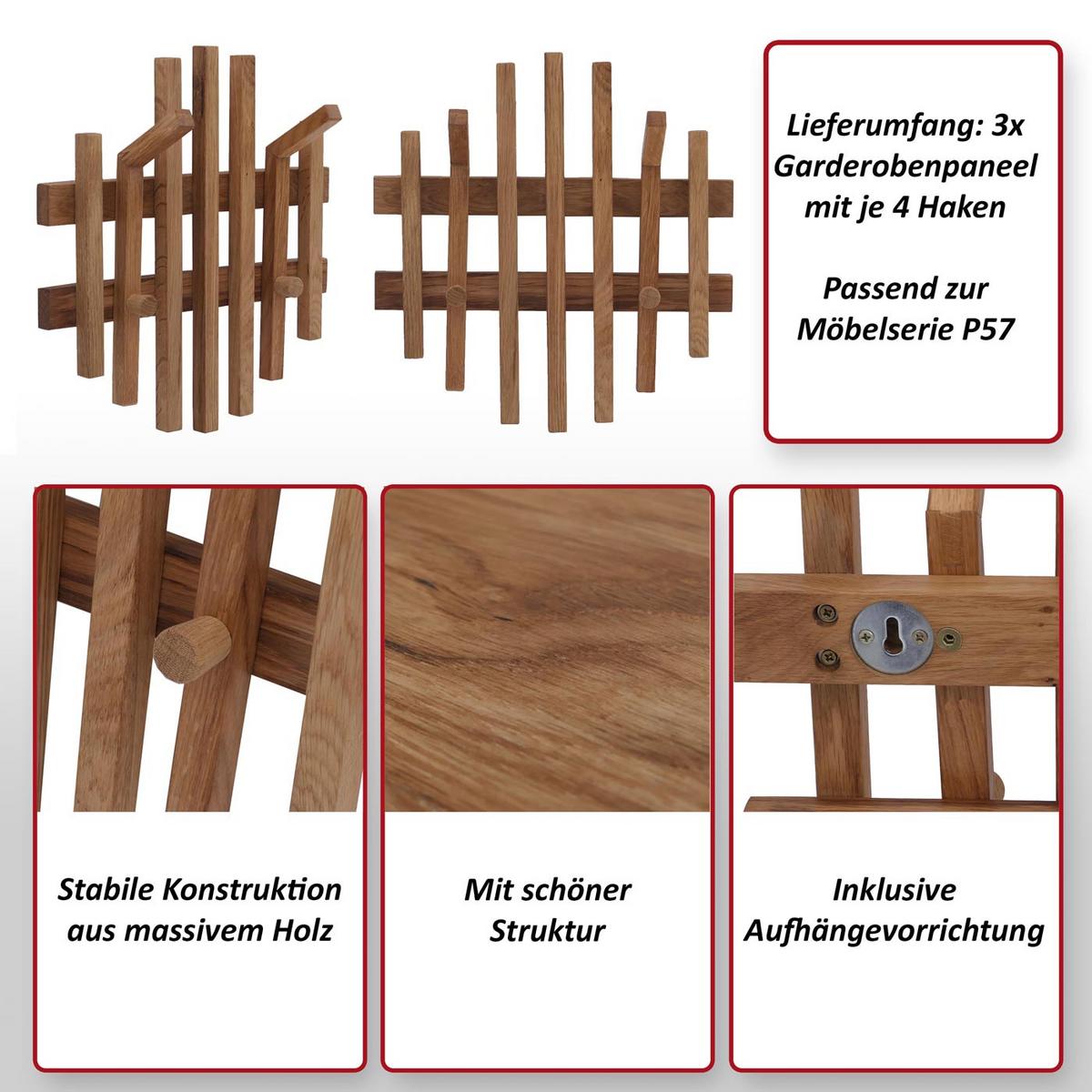 GARDEROBENPANEEL 3ER-SET Eiche Dekor - Eiche Wotan, Holz (38/40/12cm) - MCW