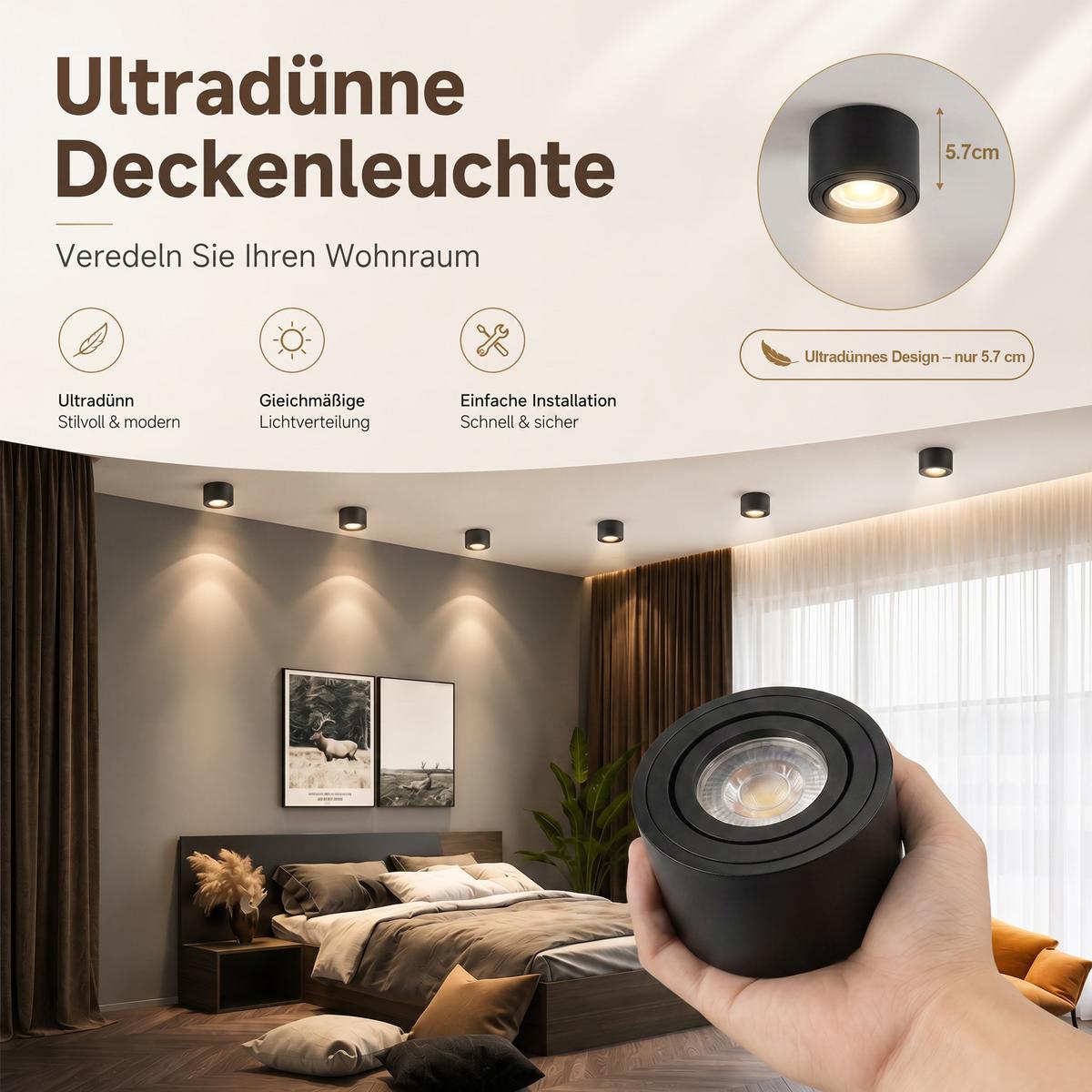 LED DECKENLEUCHTE Rrelis 8.2/8.2/5.7 cm - Schwarz, Metall (8.2/8.2/5.7cm) - ZMH