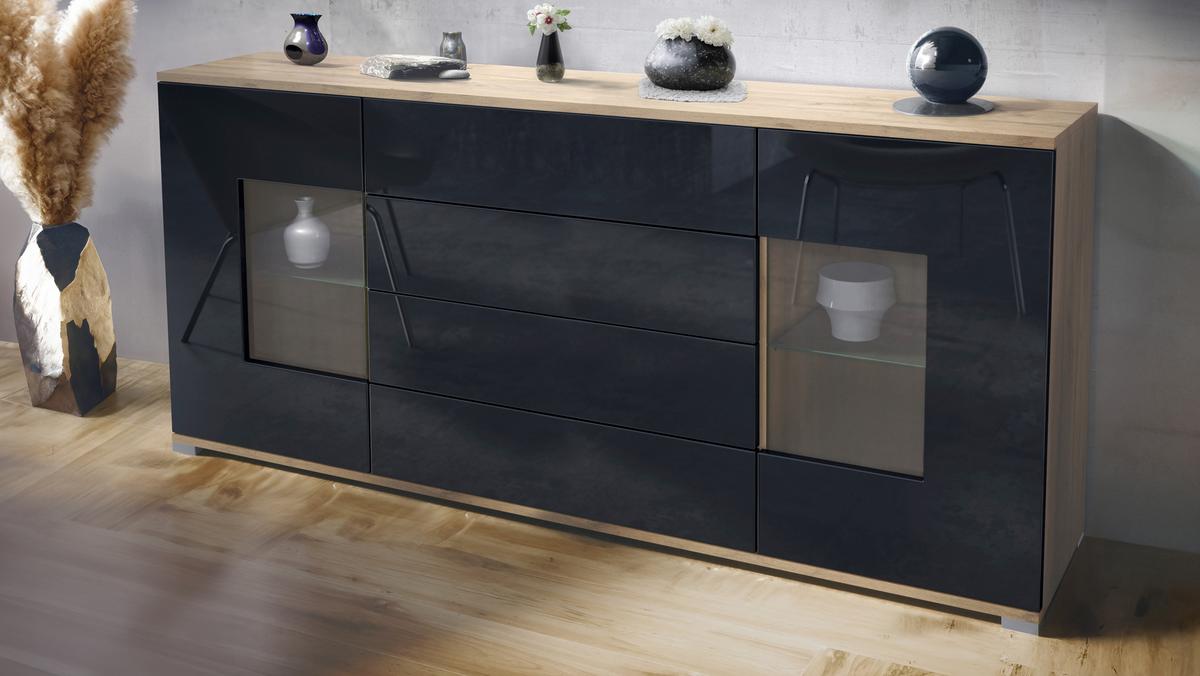 SIDEBOARD Grömitz Schwarz Hochglanz - Schwarz Hochglanz, Holzwerkstoff (166.5/75.5/35cm) - Vladon