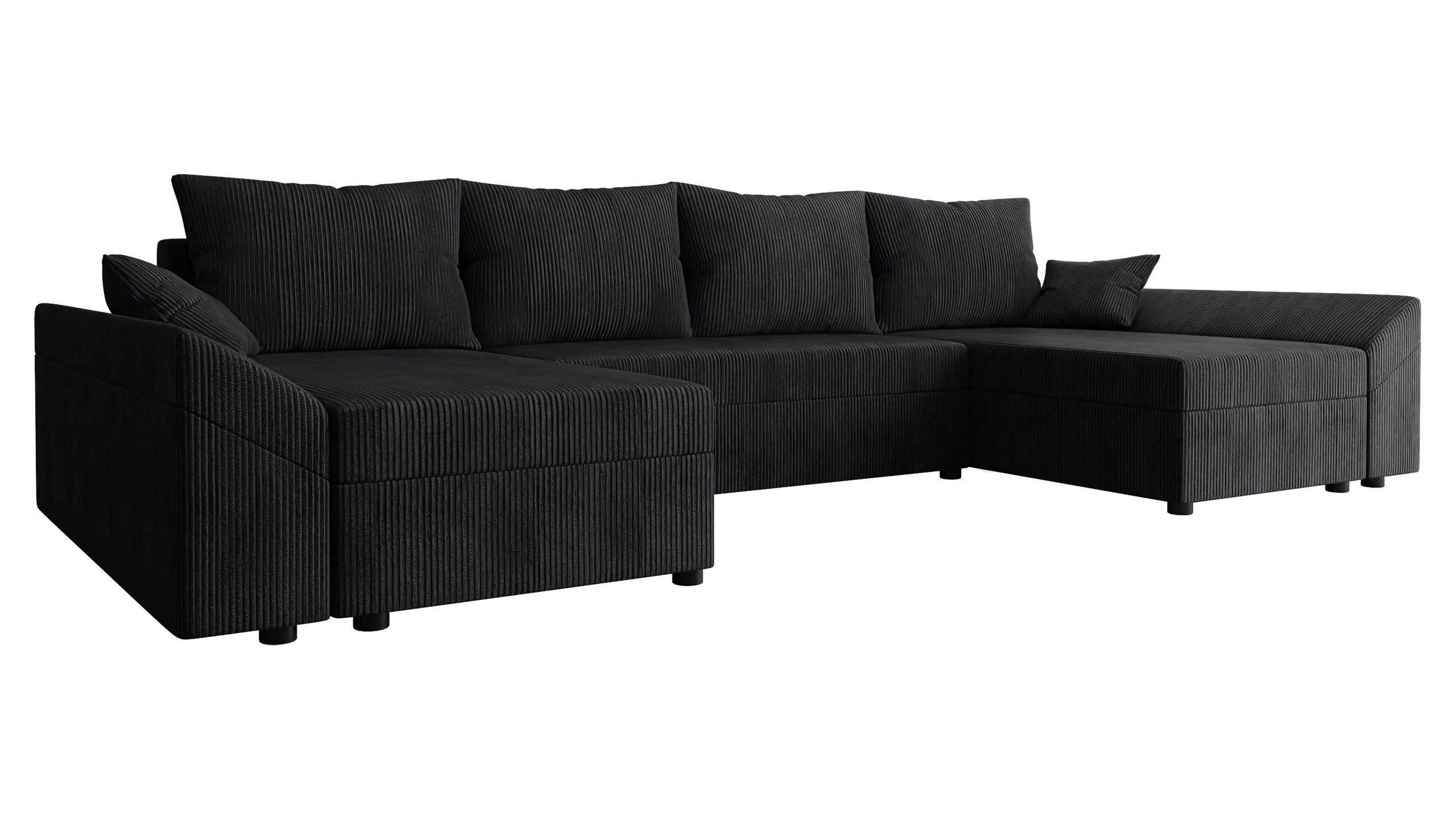 WOHNLANDSCHAFT Dante U Cord - Schwarz, Holz/Kunststoff (310/82/140cm) - MIRJAN24
