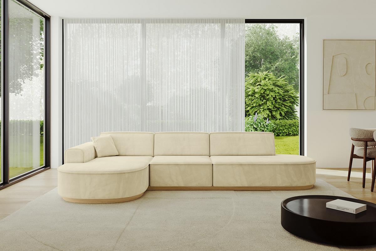 ECKSOFA Ottomane Links MARI-L2-v2 - 328x171x83 cm Beige Velours - Beige, Holzwerkstoff/Textil (328/171cm) - ALTDECOR
