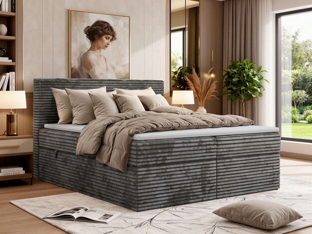 BOXBETT TILION 140/200 - Grau Cord - Topper T25 - H4 - Grau, Textil (140/200cm) - MKS