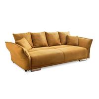 BIG-SOFA mit Schlaffunktion, Bettkasten, Federkern, Armlehnen verstellbar B242/T131/H90 cm, Liegefläche 168x199 cm, Cord Gold Ockergelb / 17213 - Chromfarben/Goldfarben, Kunststoff/Textil (242/90/131cm) - luma-home