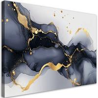 LEINWANDBILD Schwarz-weißer Marmor mit Gold 100x70cm - Grau, Textil (100/70cm) - Feeby