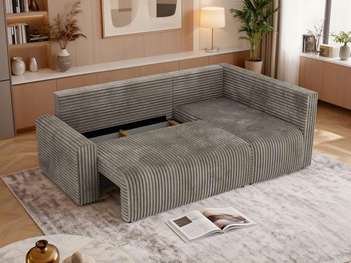 ECKSOFA NESSARO COR L - Hellbraun Cord - Rechts - Hellbraun/Schwarz, Kunststoff/Textil (240/151cm) - MKS