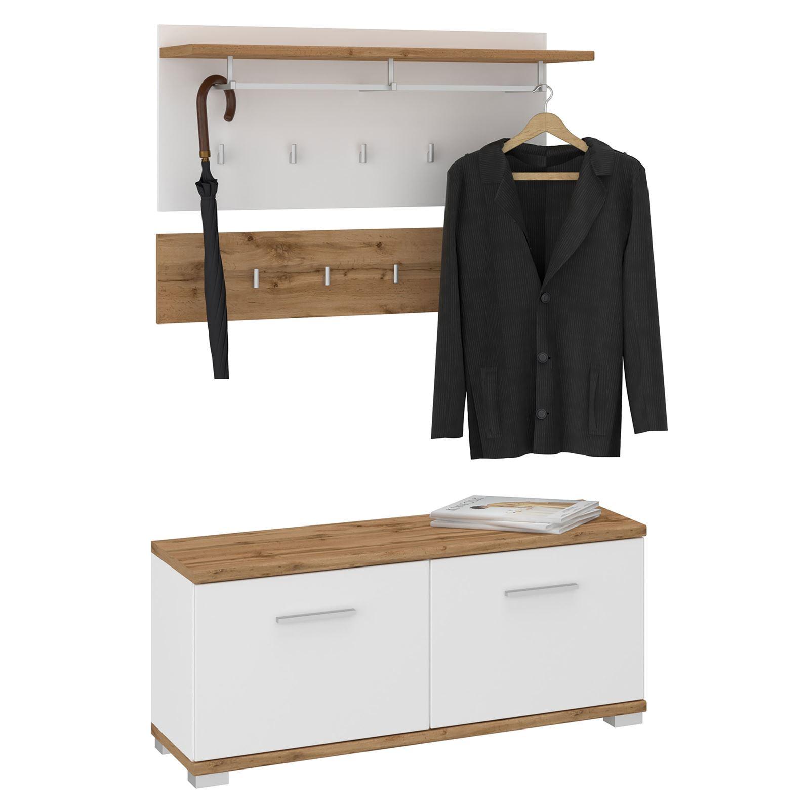 GARDEROBENSET BILBAO Wotan Eiche/weiß - Eiche Wotan/Weiß, Holzwerkstoff (90/60/34cm) - CARO-Möbel