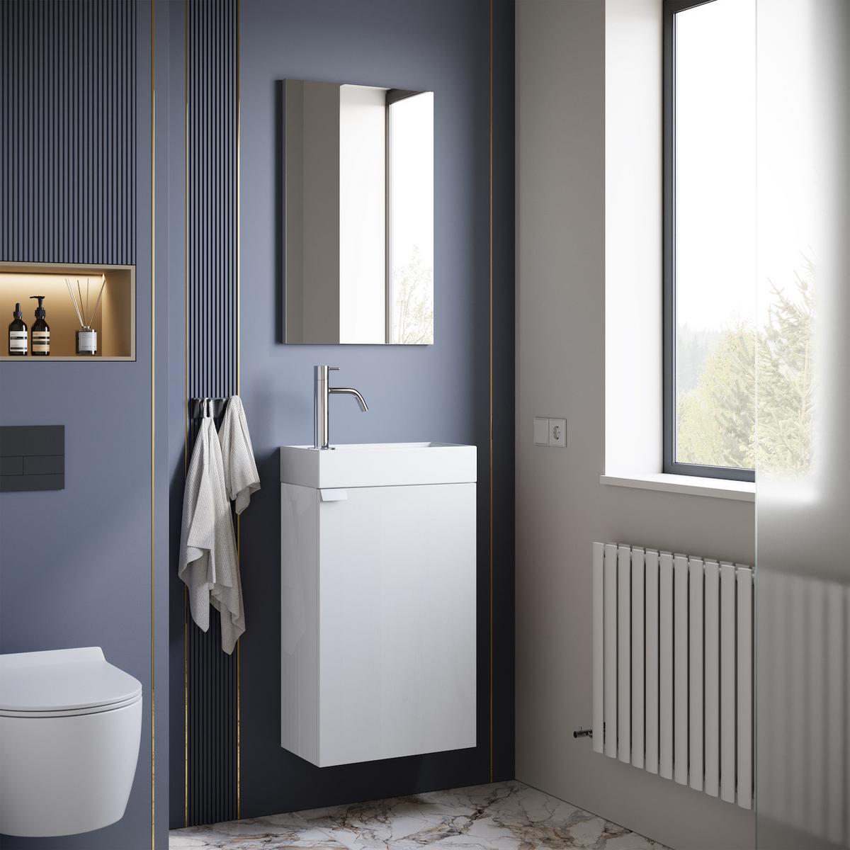 GÄSTE-WC-MÖBELSET Apollo 2 Teile Weiß Hochglanz - 40 x 22 x 68 cm - Weiß, Holz (40/68/22cm) - Badplaats