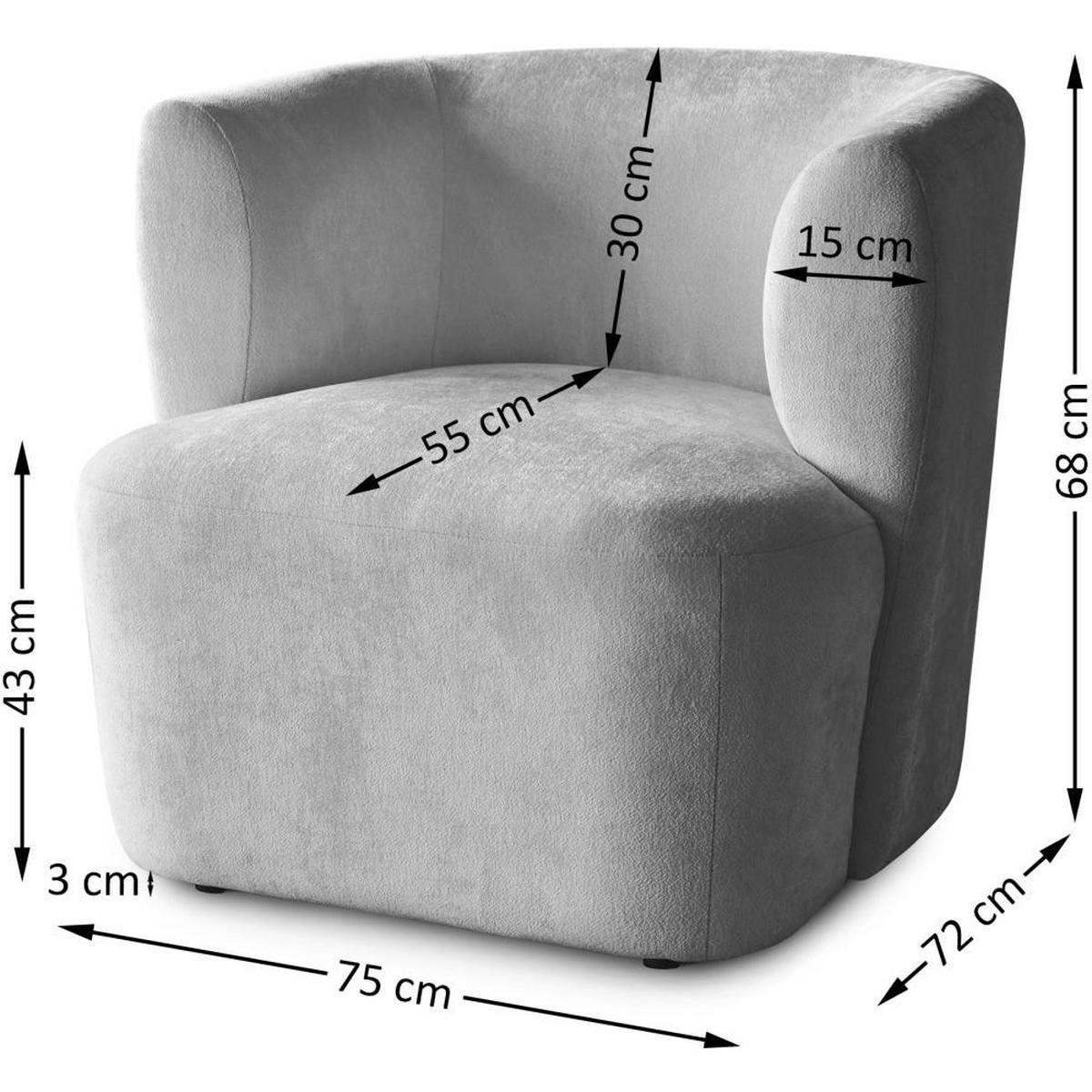 SESSEL Nori hellgrau velour - Hellgrau/Schwarz, Kunststoff/Textil (75/68/72cm) - Beautysofa